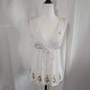 Baby Phat Vintage White and Gold Babydoll top Size Medium Y2K
